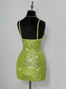 SHEIN ICON 女士绿色音乐会闪光派对性感夏季派对亮片露背迷你连衣裙 - 綠色 - 查看 6