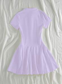 Elamini Polo Neck Casual Women Short Sleeve Dress