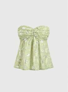 Sweetra Parte superior sexy de halter con fruncidos en la espalda, bordado y cuentas, ideal para vacaciones de primavera/verano junto al mar. - Verde - Ver 1