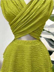 Ceyna Vestido de playa de vacaciones con aberturas cruzadas, bajo de volantes y diseño hueco para mujer talla grande, nuevo diseño de moda, llegada primavera/verano