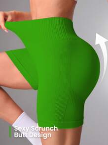 Gameset SHEIN Sport Women High Waist Solid Color Seamless Workout Shorts Workout Short - Mint Green - View 3