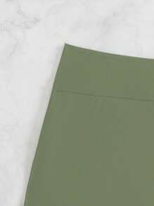 女士海滩装：纯色优雅侧开叉短裙设计泳衣和沙滩短裤，适合夏季海滩度假 - 軍綠色 - 查看 7