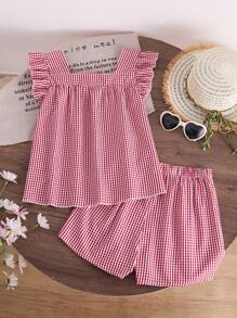 2pcs/Set Teenage Girls Casual Floral & Striped Pattern Comfortable Sleeveless Top And Shorts Set, Summer