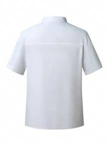 Manfinity Homme Men's Stand Collar Short Sleeve Single-Breasted Chef Shirt For Summer Chef Jacket Men Mens Work Shirts Shirts For Men, Chef Uniform, Chef Coat, Chef Shirts