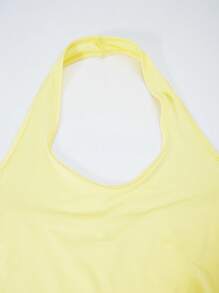 SHEIN Explorewe 少女吊带针织上衣搭配纹理裙摆连衣裙 - 黃色 - 查看 5