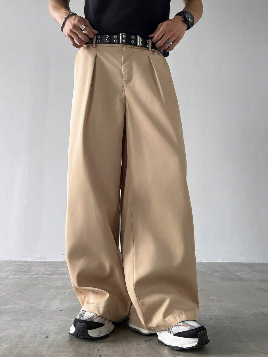Claim Dot Men's Casual Loose Wide Leg Pants, Fashion For Summer - Khaki - View 1