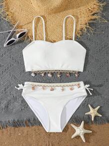 Ensembles de bikini à motif ondulé au crochet pour filles préadolescentes, maillots de bain à la mode, décontractés et sophistiqués, idéals pour la natation, les vacances et l'été.