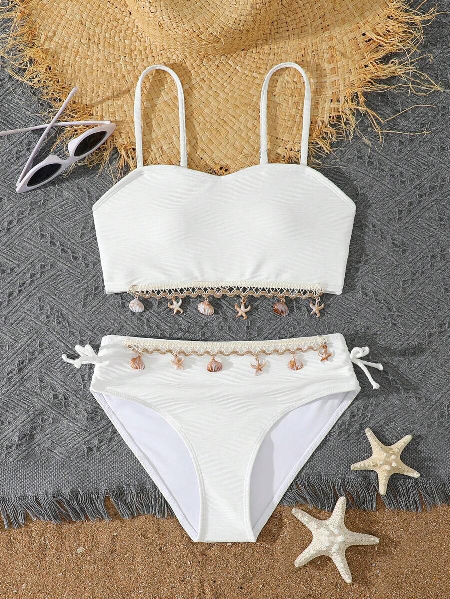 Ensembles de bikini à motif ondulé au crochet pour filles préadolescentes, maillots de bain à la mode, décontractés et sophistiqués, idéals pour la natation, les vacances et l'été.