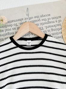 LMoss Kids 2pcs/Set Girls Striped Knit Crew Neck T-Shirt And Shorts Set