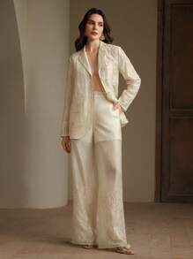 Anewsta Spring & Summer Fashion 3D Embroidery Sheer Organza Blazer - Apricot - View 5