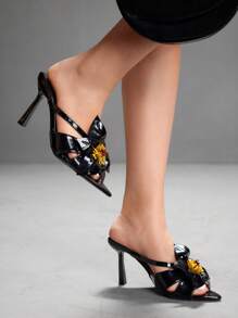 CUCCOO SZL Women's Black Floral Embossed Elegant Party High Heel Sandals - Black - View 4