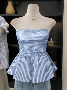 Chiquease Women Striped Tube Top - Blue and White - View 1