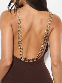KIZN Luxurious Chain Strap Maxi Dress Evening Bodycon Floor Length Gown Fitted Form Special Occasion Statement Holiday Season Party Elegant - Brown - View 6