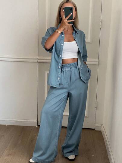 Livesso Conjunto de 2 piezas de mezclilla para mujer