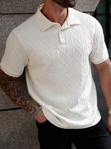 Manfinity CasualCool Camisa polo de manga corta casual con textura talla grande para hombre, de verano