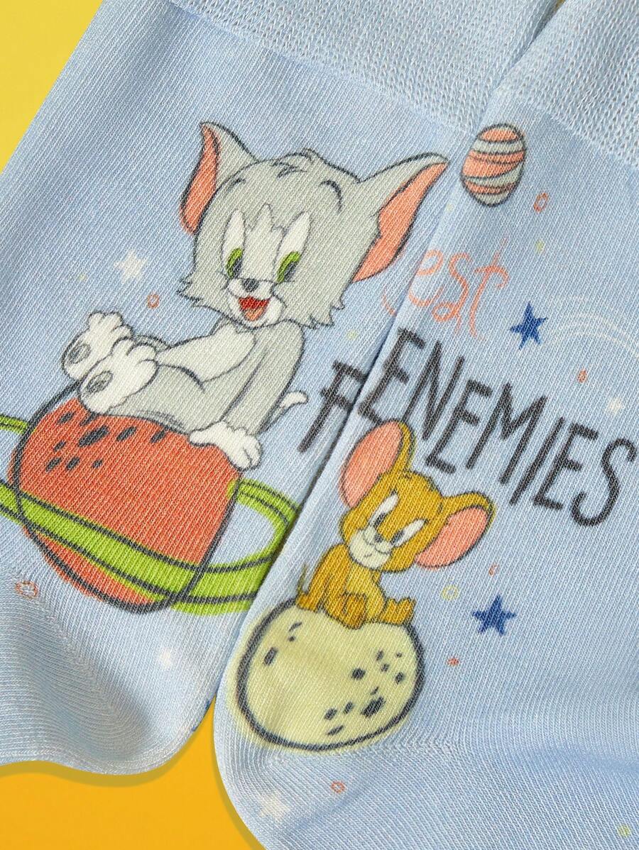 TOM & JERRY X SHEIN 1 Đôi tất cổ cao thời trang họa tiết mèo hoạt hình dễ thương cho nữ - Nhiều màu - Xem 1