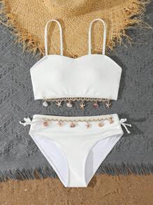Ensembles de bikini à motif ondulé au crochet pour filles préadolescentes, maillots de bain à la mode, décontractés et sophistiqués, idéals pour la natation, les vacances et l'été.