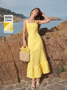 MOTF PREMIUM LINEN CONTRAST LACE DRESS