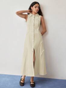 MOTF STUDIO VESTIDO CON CORTE SESGADO Y ABOTONADO