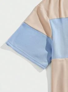 Manfinity VCAY 大码男士宽松休闲印花针织短袖 T 恤和短裤套装夏季服装，学校 - 卡其色 - 查看 5