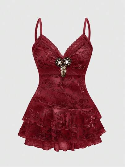 Women's Vintage Hippie Ruffled Ribbon Lace Paisley Print Plus Size Mini Dress