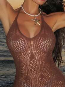 Swim SXY Đầm hở lưng cổ chữ V gợi cảm thanh lịch cho nữ - Cà phê nâu - Xem 4