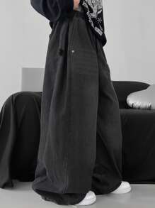 DAZY Women's Extra Loose Exaggerate Ankle Slit Wide-Leg Jeans,Baggy Jeans