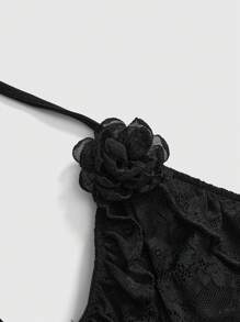 ROMWE Goth Áo hai dây ren bất đối xứng cho kỳ nghỉ lãng mạn - màu đen - Xem 3