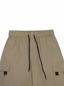 Manfinity Homme Loose Fit Men's Flap Pocket Drawstring Waist Cargo Shorts - Mocha Brown - View 4