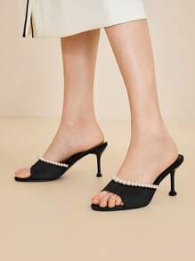 MOTF PREMIUM WOMEN'S FASHION FAUX PEARL HIGH HEEL SANDALS - Black - View 8