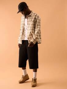 Musero Men Relaxed Tailored Checked Long Sleeve Shirt Spring Summer Vacation Holiday Smart Street-Style - Burgundy - View 4