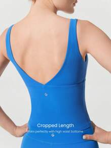 FeatherFit™ Studio Glow Áo crop top cổ chữ V có thể tháo rời Áo ngực thể thao Yoga Pilates Barre Studio tác động thấp Trang phục thường ngày - Xanh đậm - Xem 2