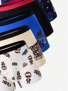 5pcs/Pack Boy's Colorful Hip Hop Style Boxer Briefs Tween Boy Boxers Back To School Fashion - Multicolor - View 4