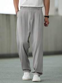 Manfinity Homme Men's Solid Color Casual Pants, Fashionable For Summer - Light Grey - View 6