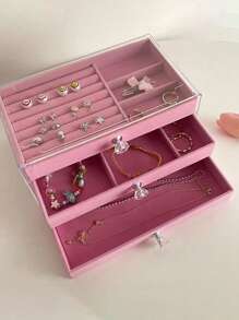 Transparent Acrylic Jewelry Storage Box, Storage Containers,3-Layer Drawer Type Jewelry Case, Organizer For Earrings, Rings, Necklaces, Bracelets And Pendants. Suitable For Bathroom, Desktop, Dressing Table And Bedroom. - Multicolor - View 12