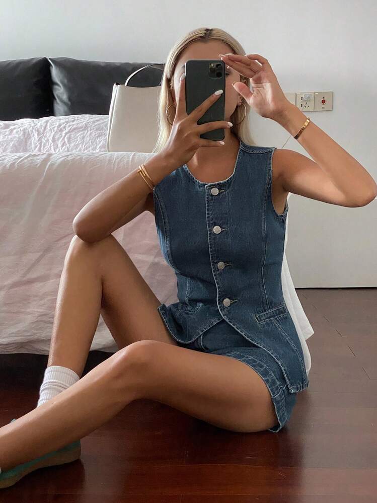 Livesso Traje de negocios casual de verano de mezclilla para mujer - Azul - Añade 5