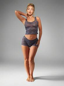 Missguided x Playboy All Over Print Co-Ord Set Two Piece Crop Top Boy Shorts Athletic Workout Lounge Wear Activewear Gym Outfit Summer Casual Clothing Set - Black - View 3