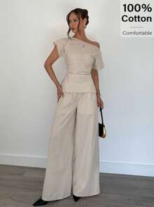 Siren Gaze 女士日常两件套服装 - 杏色 - 查看 1