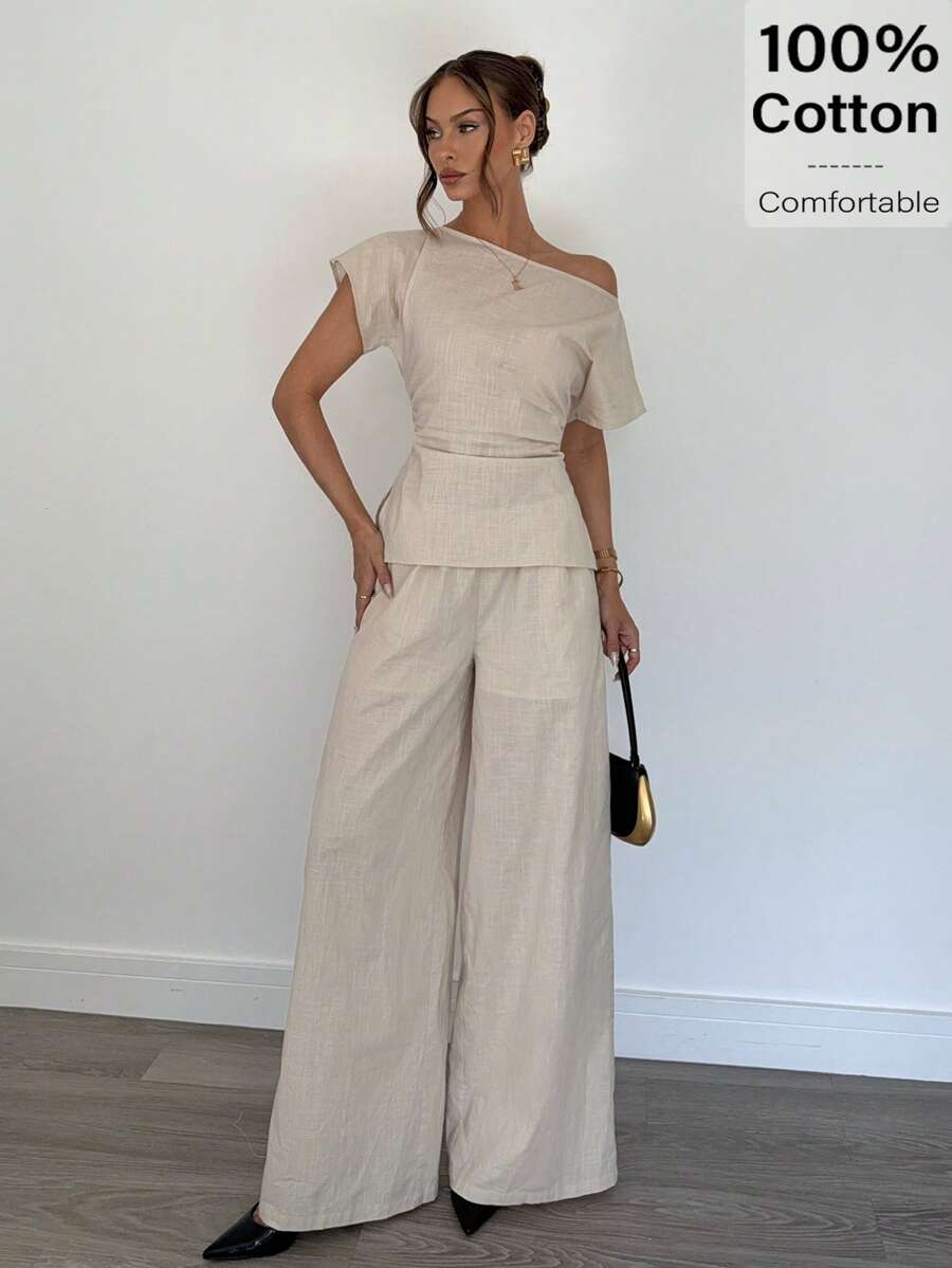 Siren Gaze 女士日常两件套服装 - 杏色 - 查看 1