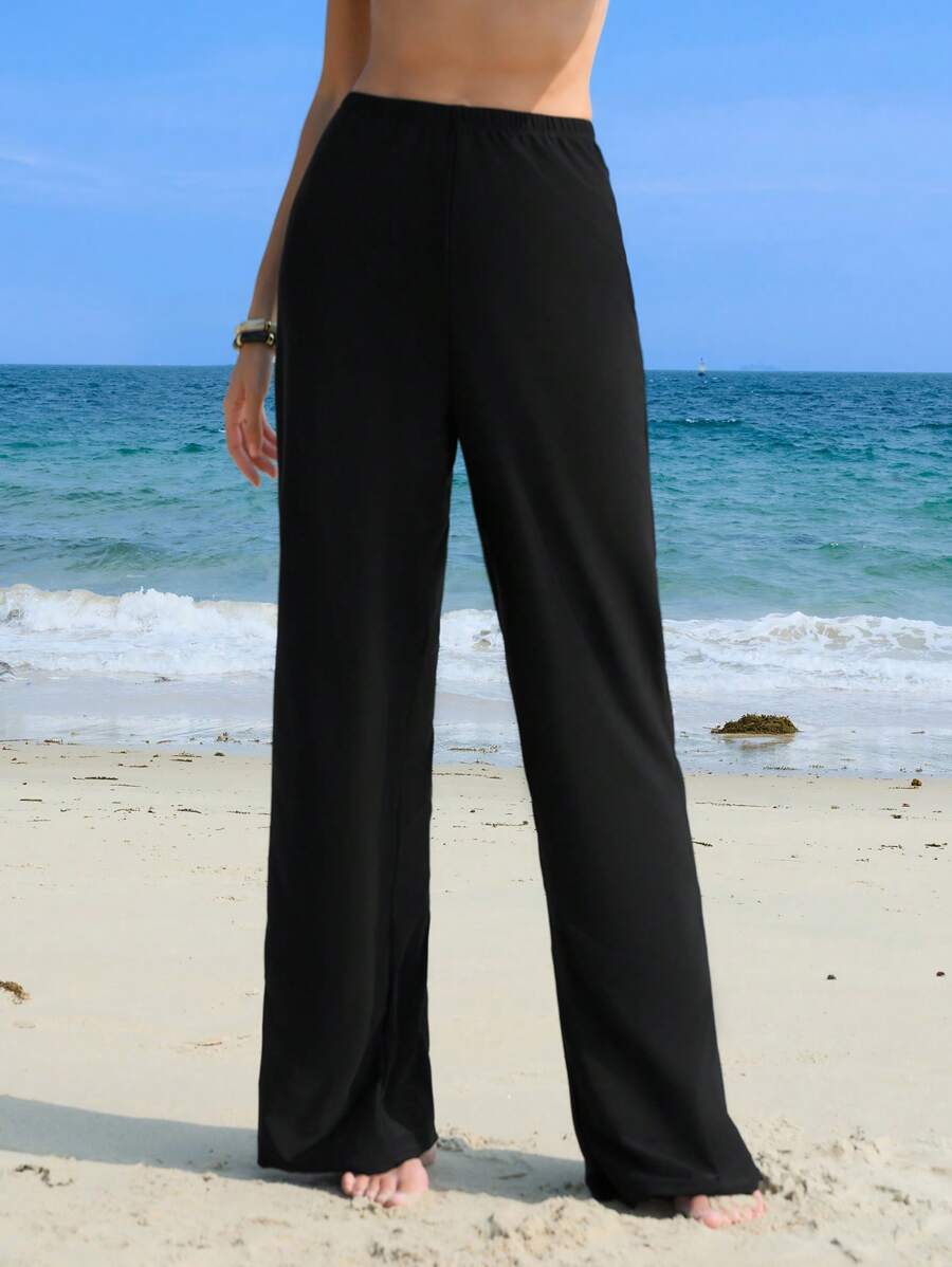 Swim Mulvari 女士纯色松紧腰长裤、比基尼泳裤 - 黑色 - 查看 1