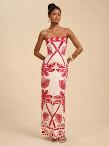 Travachic Summer Outing Holiday Date Dress, Multi-Color Printed Plunging Women's Dress For Vacation, Summer Beach Dress For Vacation, Back-To-School Outfit, Very Simple Outfit, Office Outfit, Old Money Outfit, Teacher Outfit, Date Outfit, St. John Dress Style, Graduation Season, Independence Day, Summer Outing For Wedding Season Sister Afternoon Tea Party Festival Dress,Dresses For Women Summer,Boho Clothes Women - Multicolor - View 4