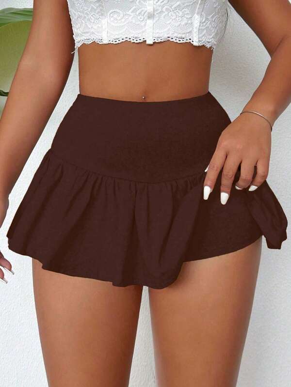 Zolique SXY Flipped Waist Pleated Cake Skort For Women's Age Reducing Playful Basic Skirt,Ultra Short Skort, Summer Shorts,Street,Sporty