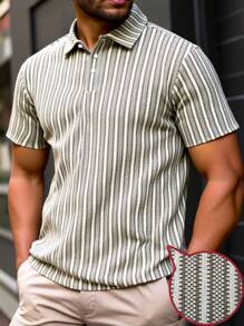 Manfinity Homme Plus Size Men's Striped Short Sleeve Casual/Business POLO Shirt For Summer - Coffee Brown - View 1