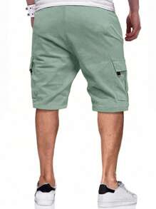 Manfinity Homme Pantalones cortos tipo cargo para hombre de ajuste holgado con bolsillo de solapa y cordón en la cintura