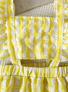 Baby Girl 0-3 Years Cute Checkered Yellow & White Sleeveless Pinafore Dress, Casual Everyday Outfit, Spring/Summer