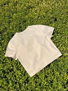 Tseoso Áo thun nữ cổ tròn tay ngắn in họa tiết quả anh đào tối giản giản dị - Màu be - Xem 2