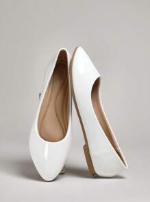 SHUZIA Women Comfortable Almond Toe Ballet Flats - White - View 2