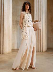 Aveloria 女士荷叶边高腰阔腿宽松休闲纯色裤