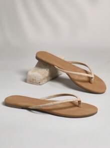 Solezae Women's Casual Simple Linen Thong Flip Flops, Summer - Beige - View 6