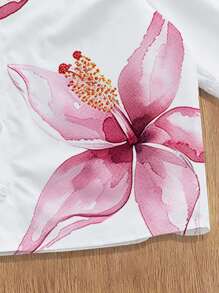 Manfinity Joysei 男士单排扣花卉印花休闲短袖衬衫，夏季/假日 - 白色 - 查看 6